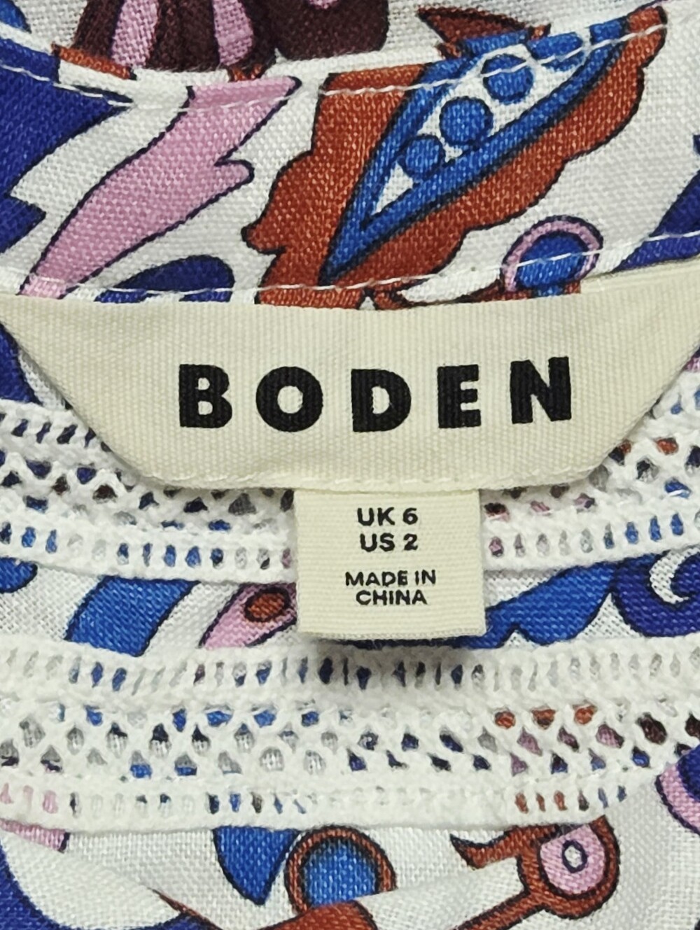 Boden Bea Linen Floral Top White Blue Size 2 - Picture 7 of 9